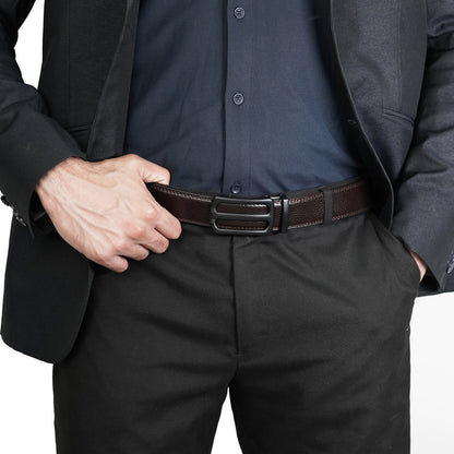 Plus Size - Bravano - Matte Black - Vegan leather Men’s belt (47" - 60")