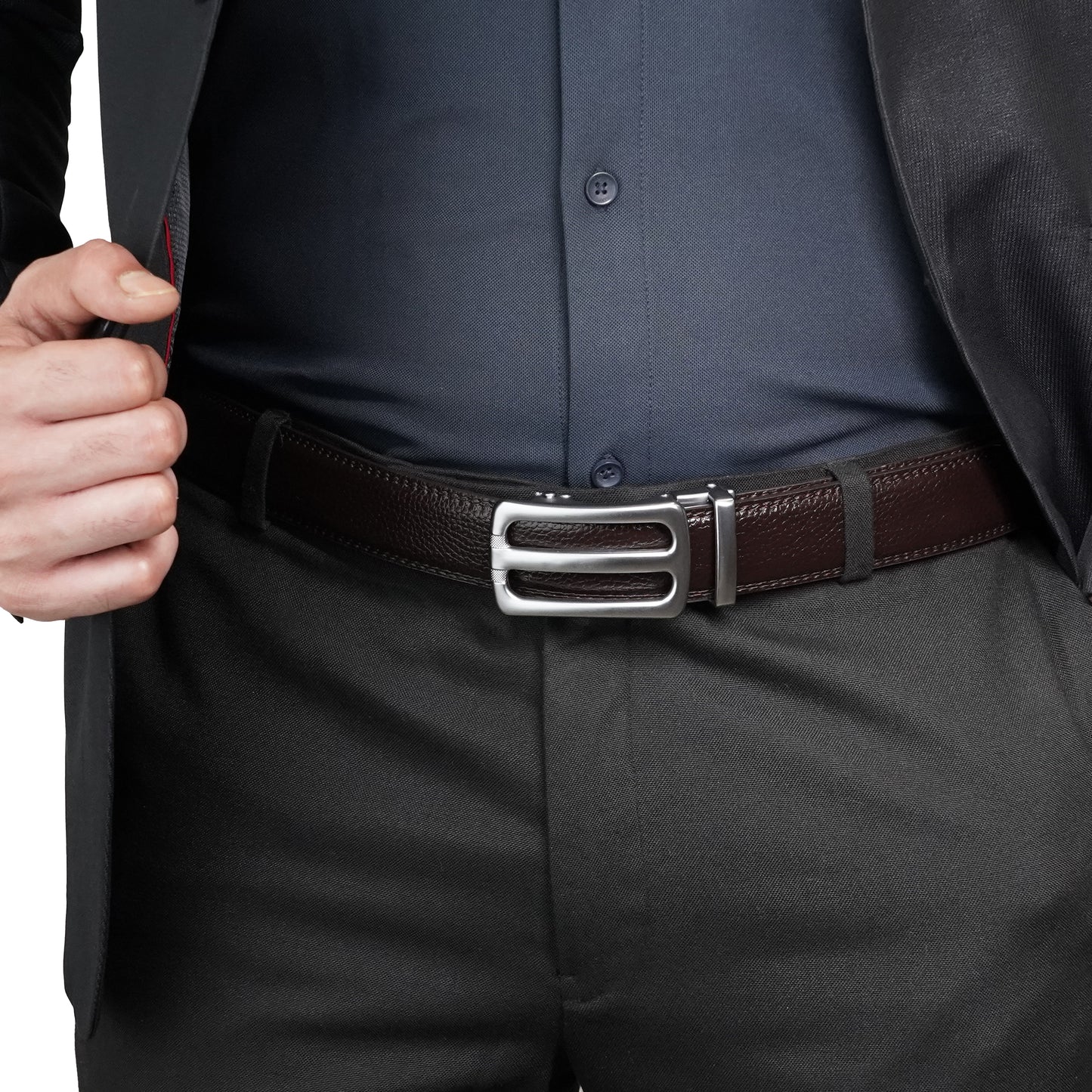 Plus Size - Bravano - Brushed Silver - Vegan leather Men’s belt (47" - 60")