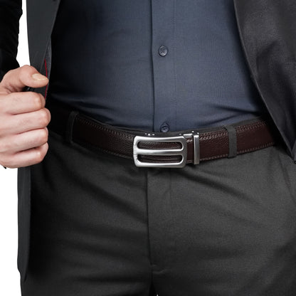 Plus Size - Bravano - Brushed Silver - Vegan leather Men’s belt (47" - 60")