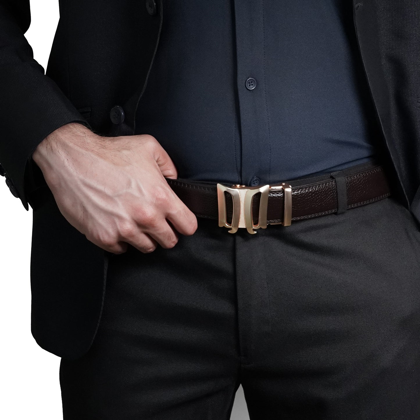 Plus Size - Infinia - Brushed Gold - Vegan leather Men’s belt (47" - 60")