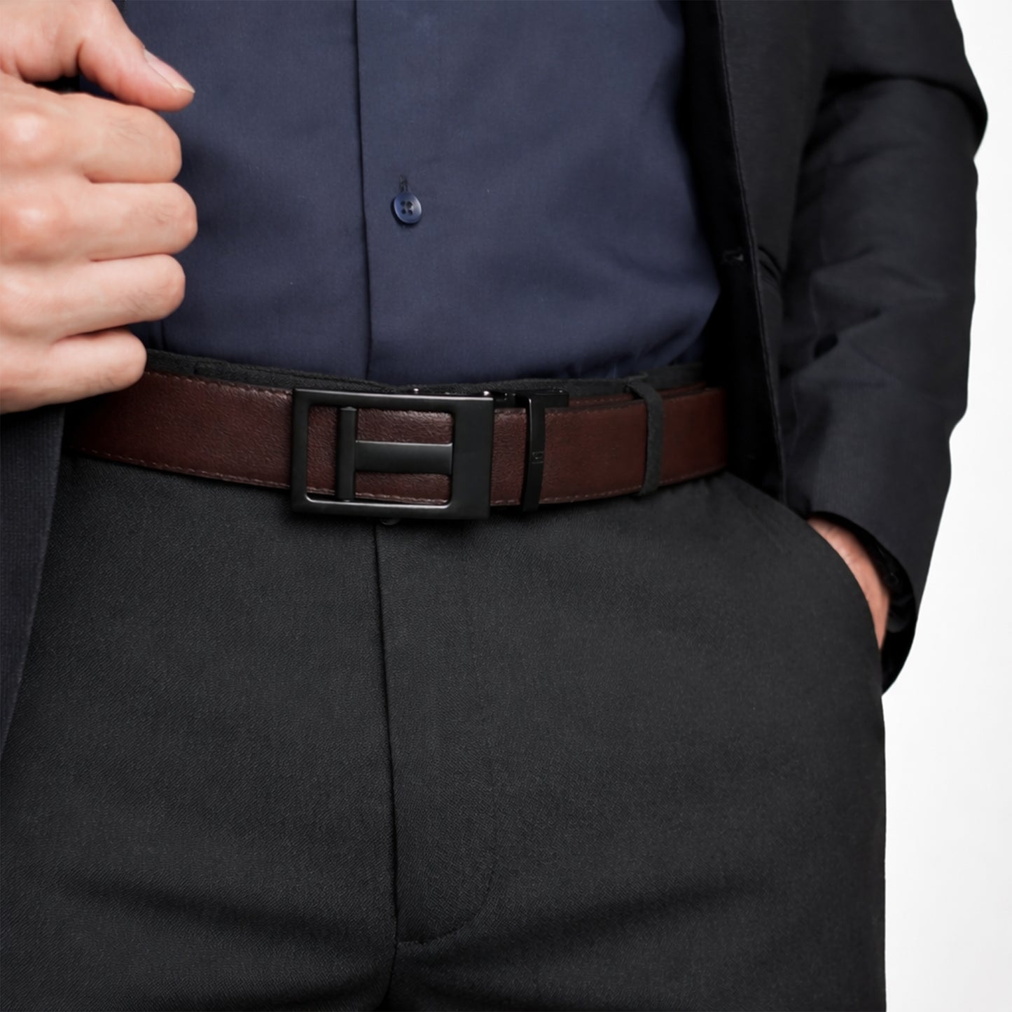 Plus Size - NexGrid - Matte Black - Vegan leather Men’s belt (47" - 60")