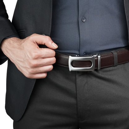 Plus Size - Oster - Brushed Silver - Vegan leather Men’s belt (47" - 60")