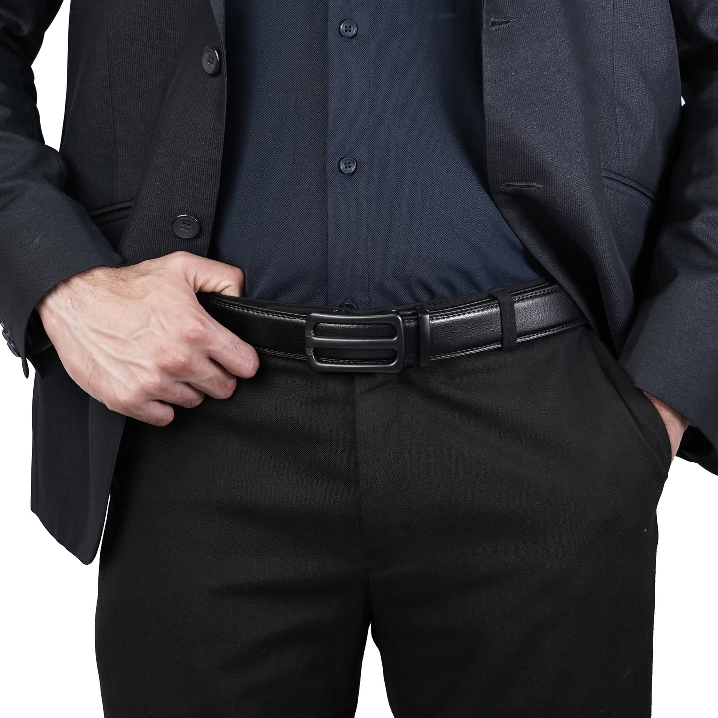 Plus Size - Bravano - Matte Black - Vegan leather Men’s belt (47" - 60")